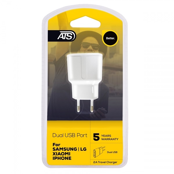 ATS 2A Dual USB Port Travel Charger